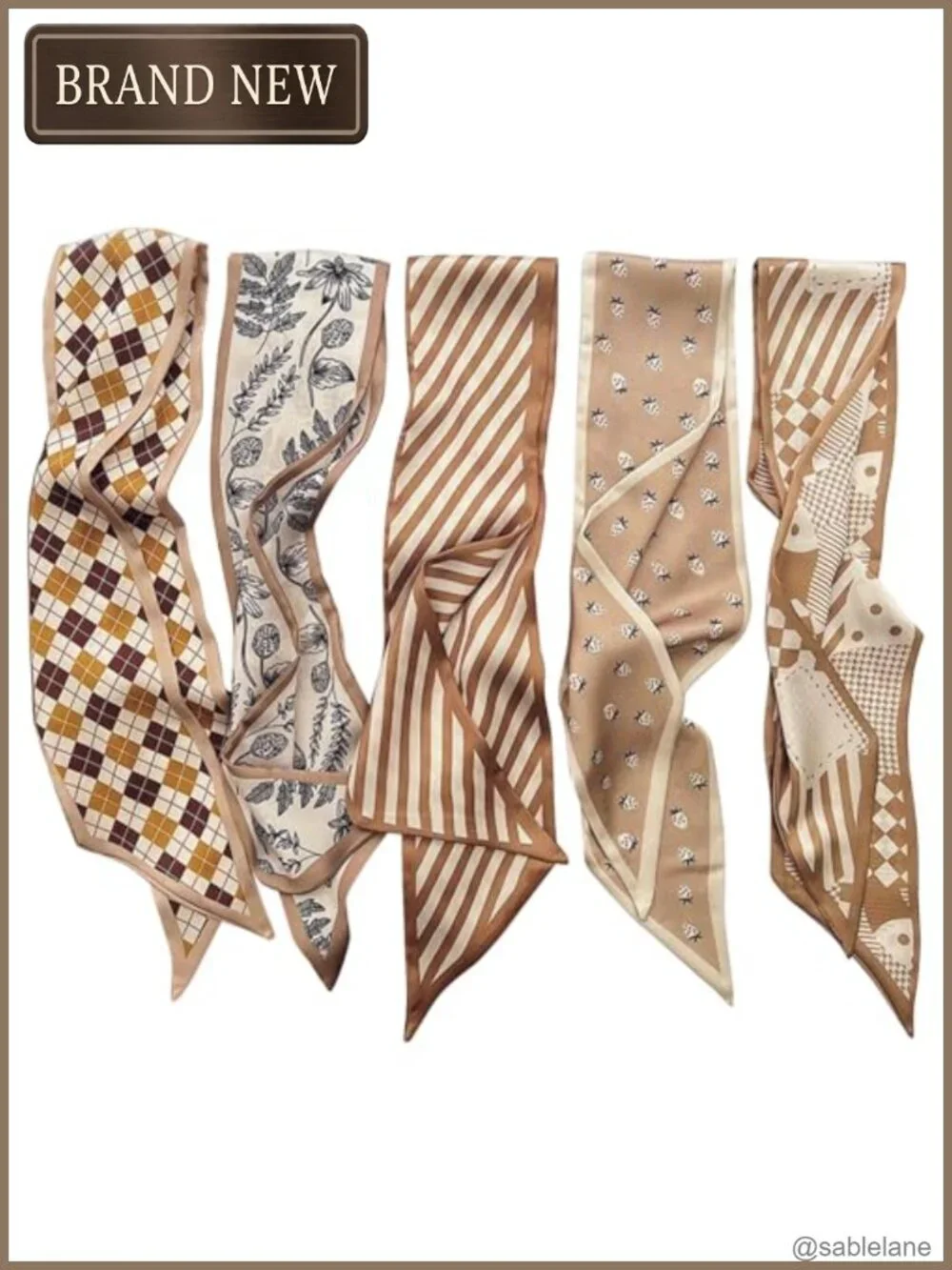 5 Pack Satin Scarf for Handbag, Lightweight Twill Boho Headbands for Women Hair